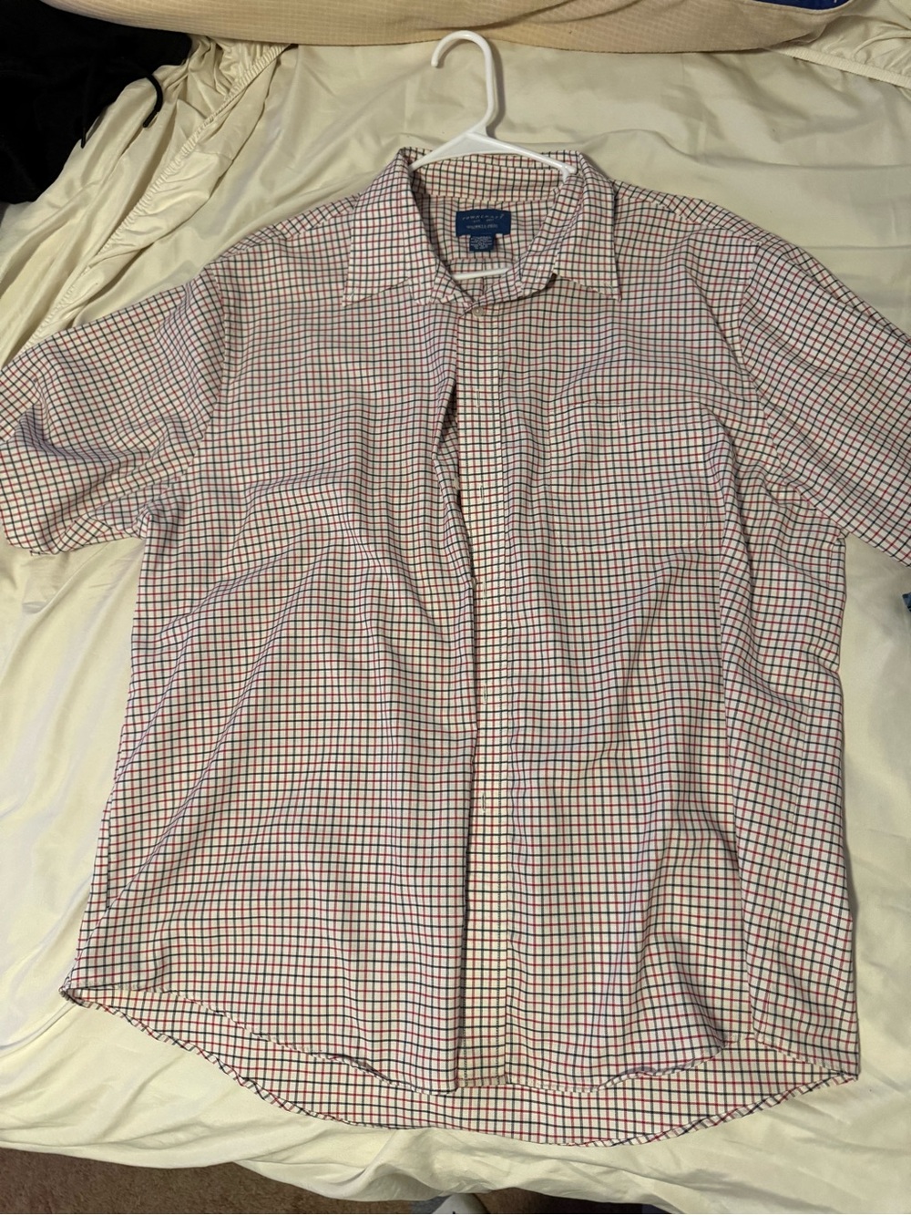 Towncraft White Short-Sleeve Button-Down with Red and Blue Windowpane